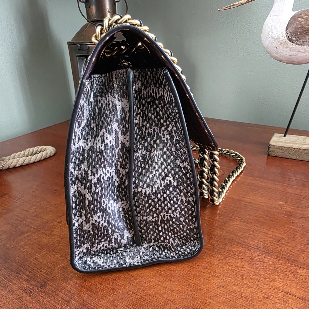Coach 53344 Parker Black Leather Genuine Snakeskin Rivet Chain Shoulder Bag - Picture 5 of 16